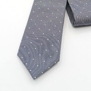 Esquire Gray Dot Tie Mens 59.5” Cotton Silk Blend Designer Skinny Preppy New